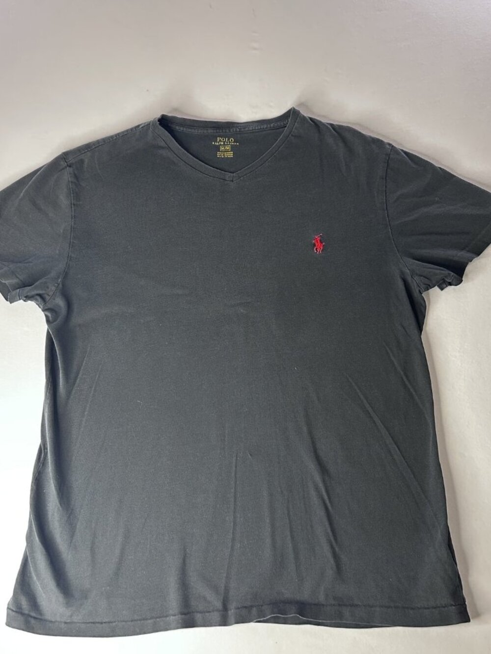 Polo Ralph Lauren Classic V-Neck T-Shirt, Navy with Red Pony Logo, Size M
